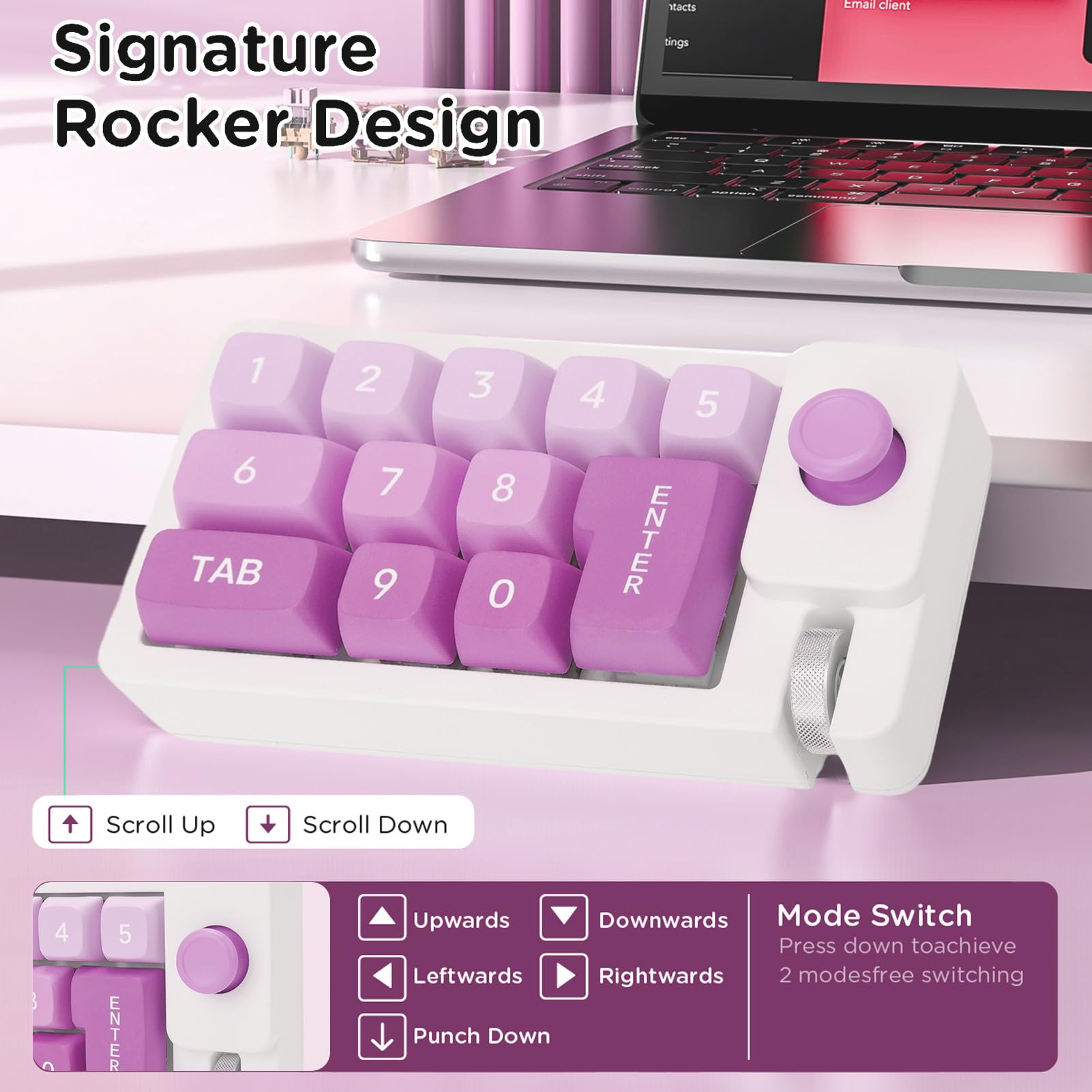 Pavé Numérique Mécanique, Clavier Macro Filaire USB 12 Touches échangeables à Chaud avec Rétroéclairage RVB, Joystick et Touches Programmables, pour Ordinateur Portable (Green)