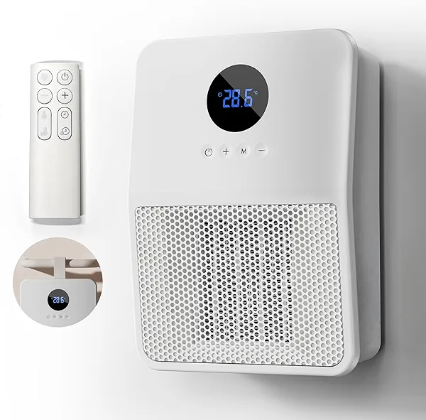 DUOMIY Electric Space Heater, 3-IN-1 Portable Heater for Wall Mount/Hook/Desktop, Remote&Thermostat, 3 Modes, 24H Timer, 1500W PTC Fast Heating Ceramic Heater for Office Bedroom Bathroom, White