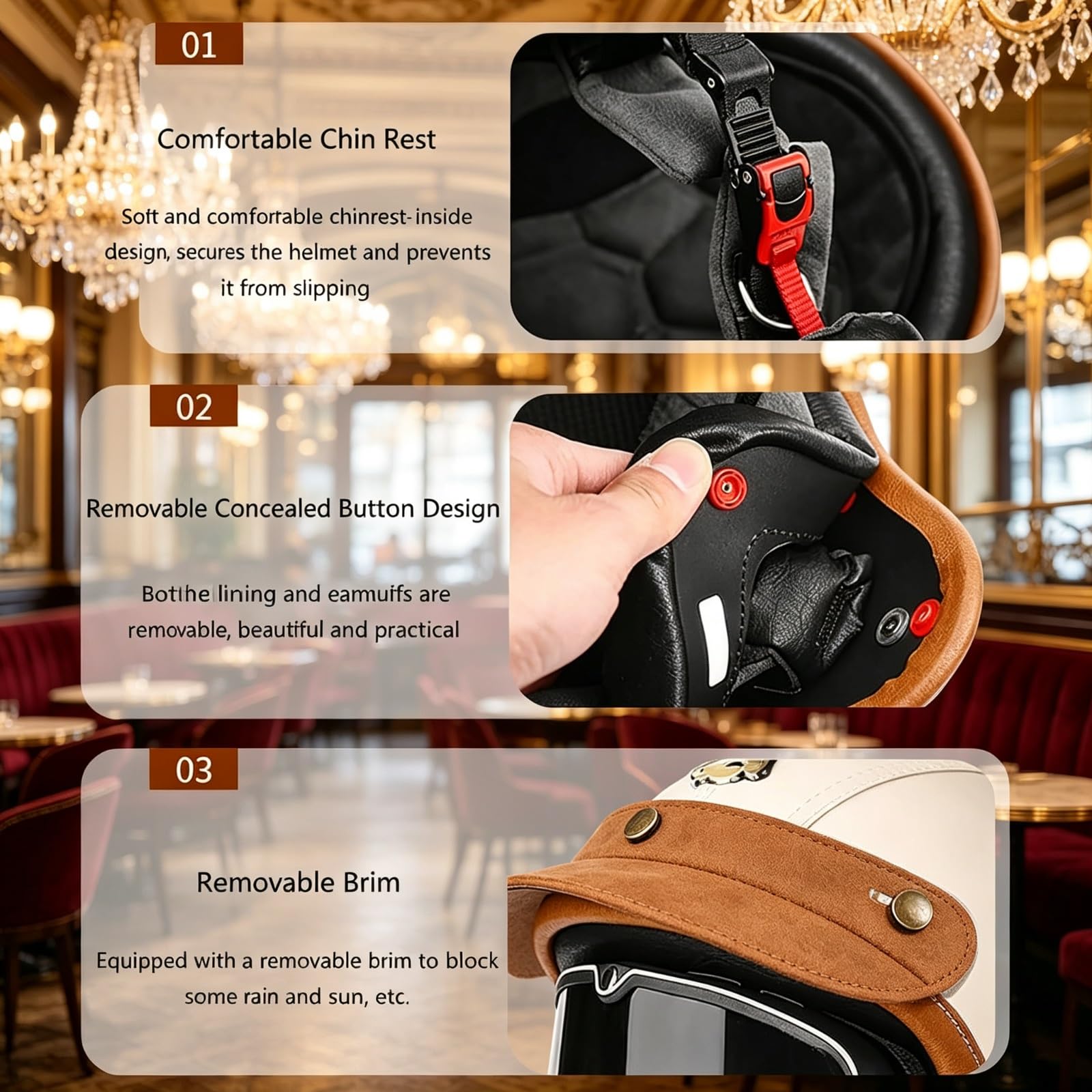 Klasyczny Kask Jet Certyfikat ECE 22.06 & Atest DOT, Dopuszczony do ruchu Kask Motocyklowy Retro Otwarty z Blendą Przeciwsłoneczną, Zewnętrzna Szybka Odczepiana, Klamra Mikrometryczna