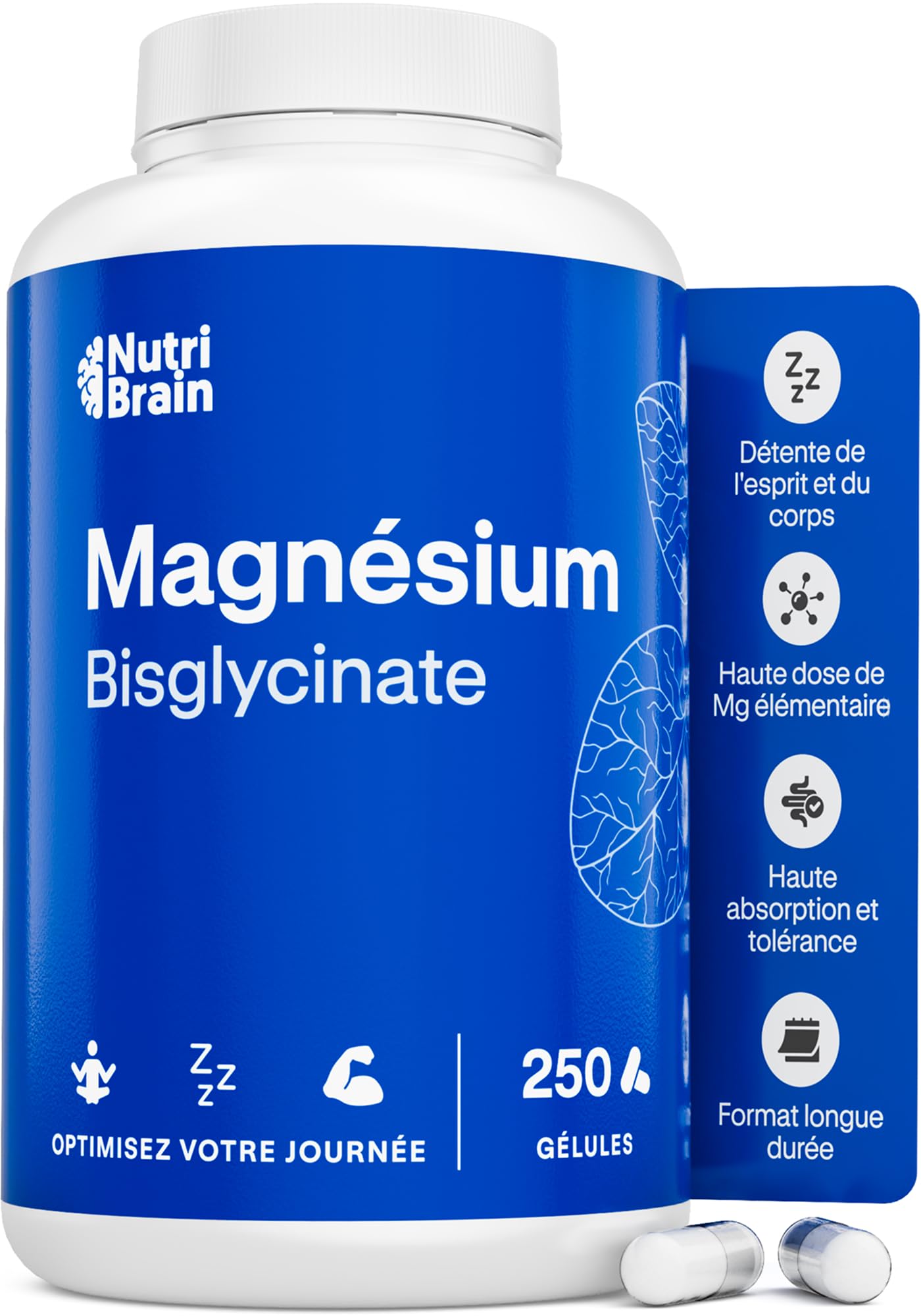 Bisglycinate de Magnésium 2000mg 250 Gélules | Absorption Maximale, Sans Effets 