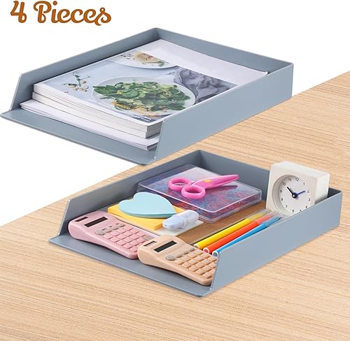 Miniatura 9 de 6 bandejas apilables de papel rectangulares de plástico para cartas, organizador de documentos de escritorio, organizador de papel de almacenamiento