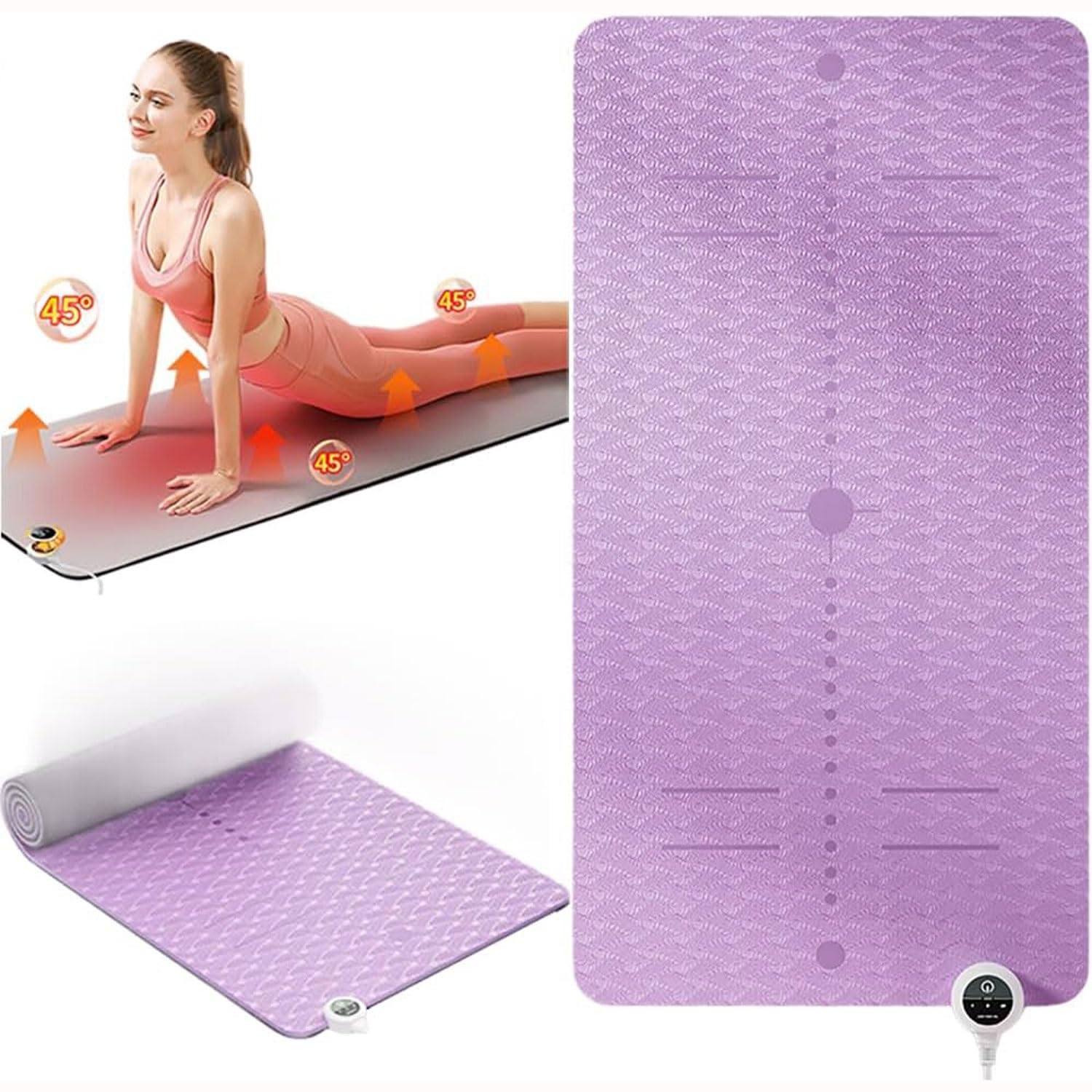 Tappetino da yoga riscaldato elettricamente per uomini e donne, tappetino fitness regolabile a temperatura 10-40 ℃, tappetino da allenamento antiscivolo in TPE spesso 8 mm, adatto per yoga, pilates e