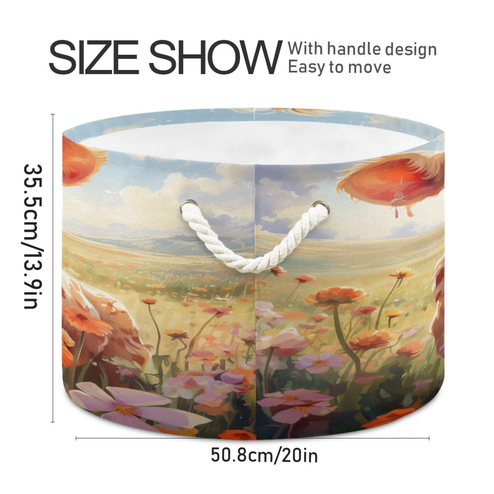 Round Cute Baby Cow Flower Storage Basket Large Organizer Bin Laundry Hamper Toy Storage Basket with Handle for Nursery Clothes Toys 202b4812