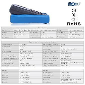EONE ET310A Computer Oscilloscope Multimeter, PC Connectable, Handheld Digital USB Oscilloscopes Kit Multimeters, 80M Sampling Rate 20MHz Bandwidth, Automatic Waveform Capture