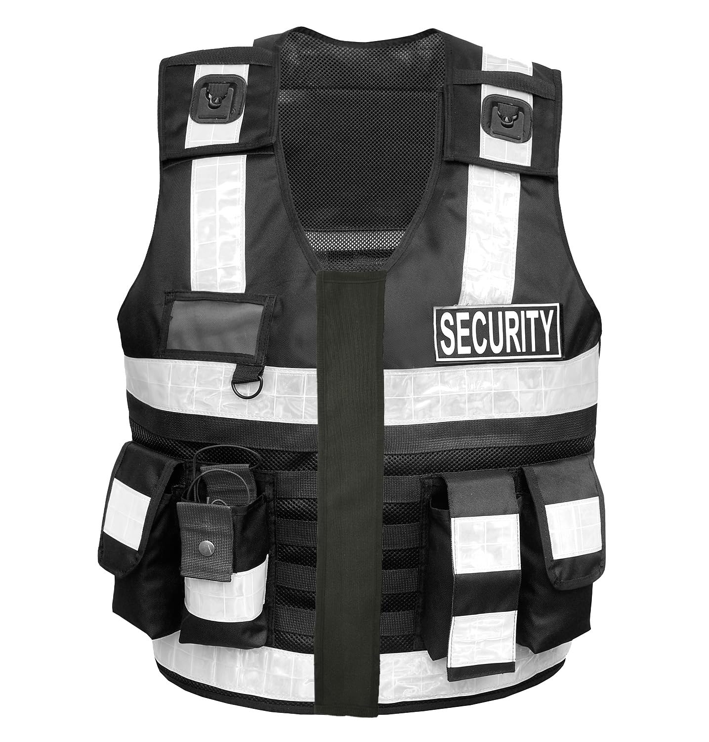 Pielini Sicherheitsweste Multifunktionsweste Kennzeichnungsweste Schutzweste Wachschutzweste Werkschutz Securityweste Einsatzweste Reflektierend Leiste 302 Schwarz +2 Patch