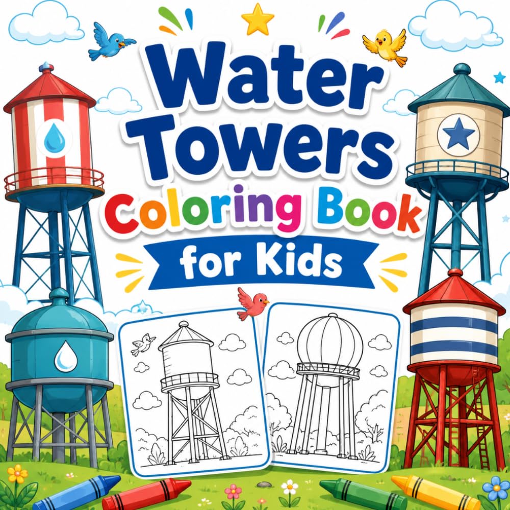 Water Towers Coloring Book for Kids: Fun and Easy Coloring Pages with Fascinating Facts About Water Towers