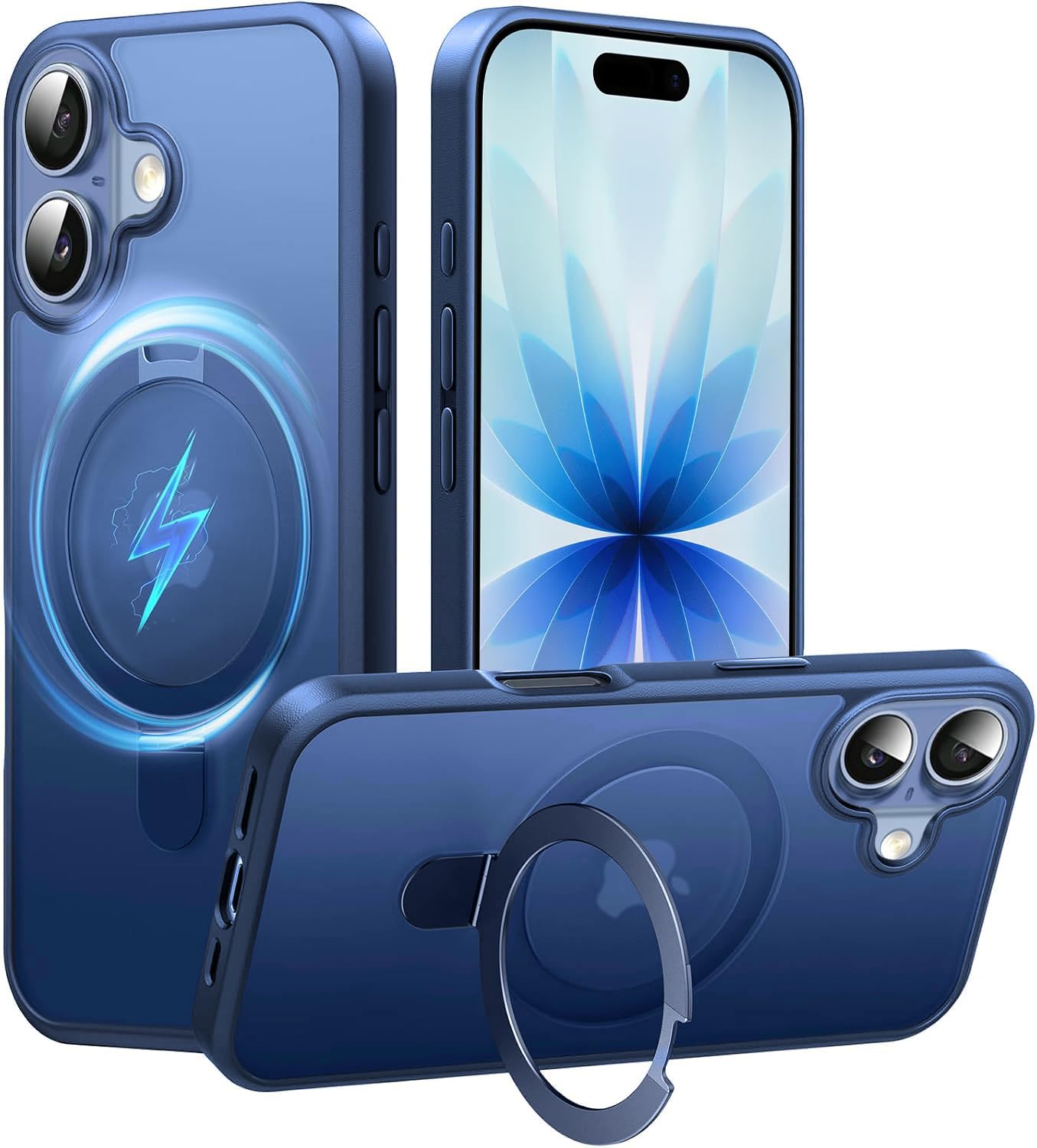 DIZORO Silicone Magnetic Ring Stand Compatible for iPhone 17 Case [Military Drop Protection] [Compatible with MagSafe] Shockproof Case Matte Translucent Slim Phone Case - (Blue)