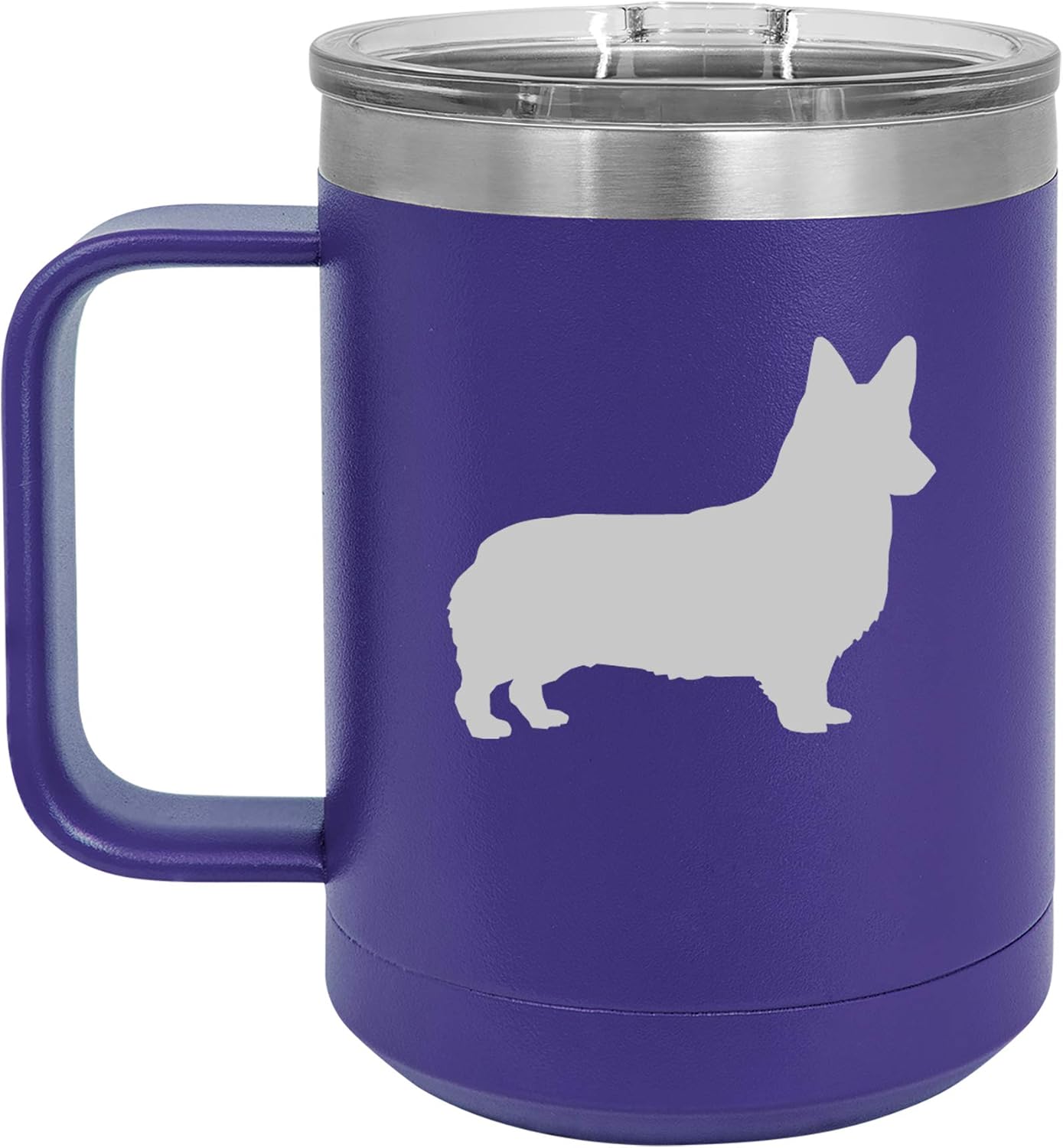 15 oz Tumbler Coffee Mug Travel Cup With Handle & Lid Vacuum Insulated Stainless Steel Corgi (Black)