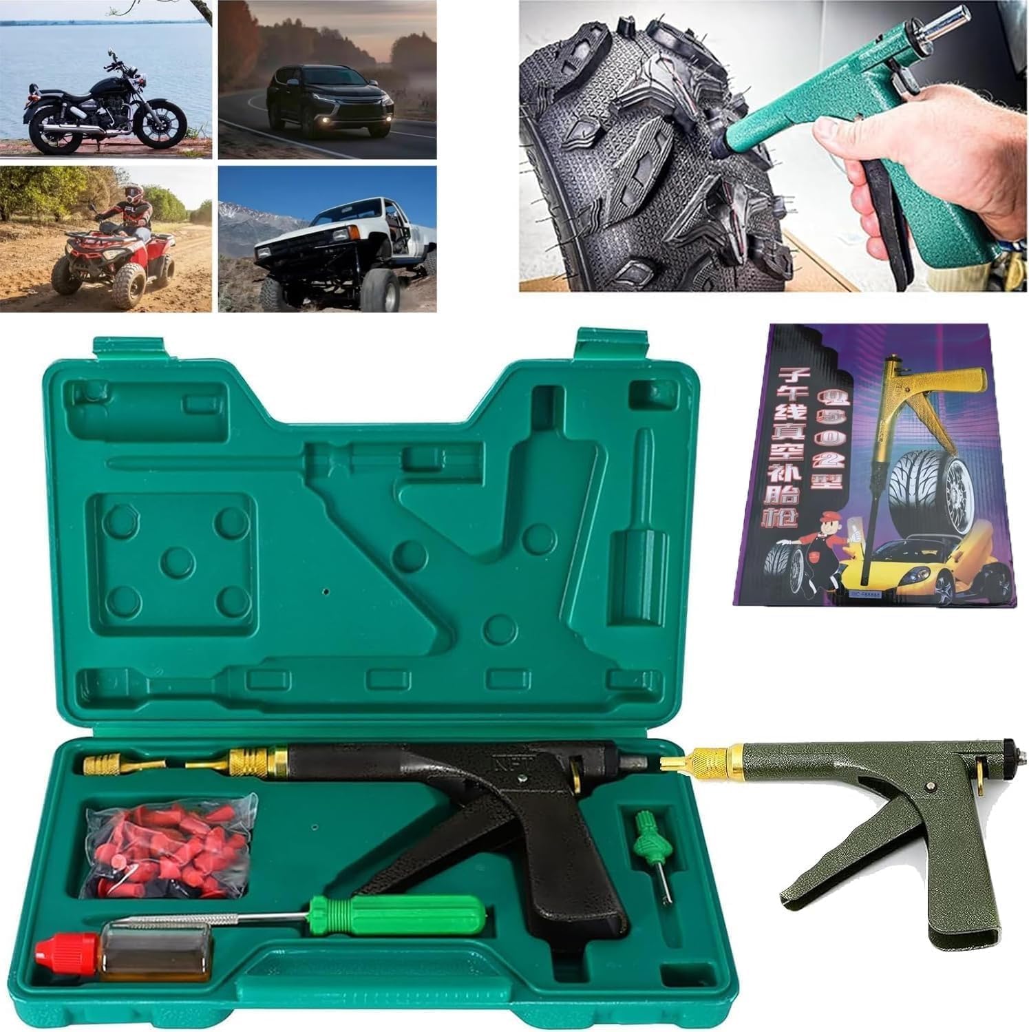 Kit Reparación Neumáticos Rapid Plug 2.0, Tapón Champiñón Automático para Pinchazos Sin Cámara, No Desmonte la Rueda, Profesional para Coches, Motos, Camiones y Autocaravanas, Portátil con Bolsa