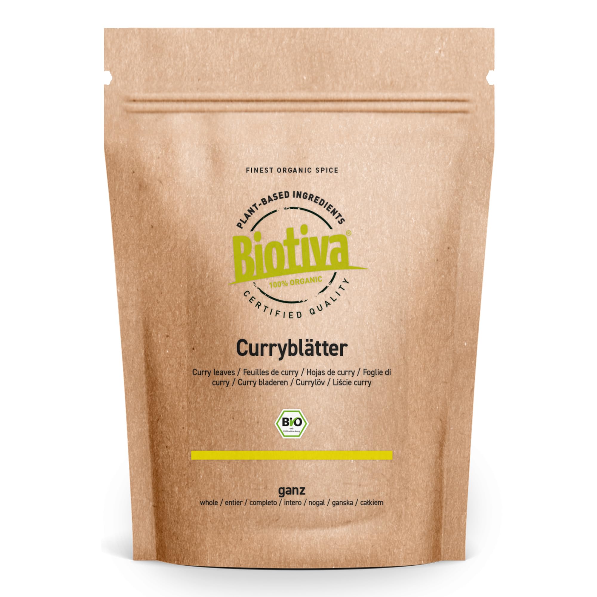 feuilles de curry bio 100g - pour assaisonner les plats - contrôlé et certifié en Allemagne - Biotiva