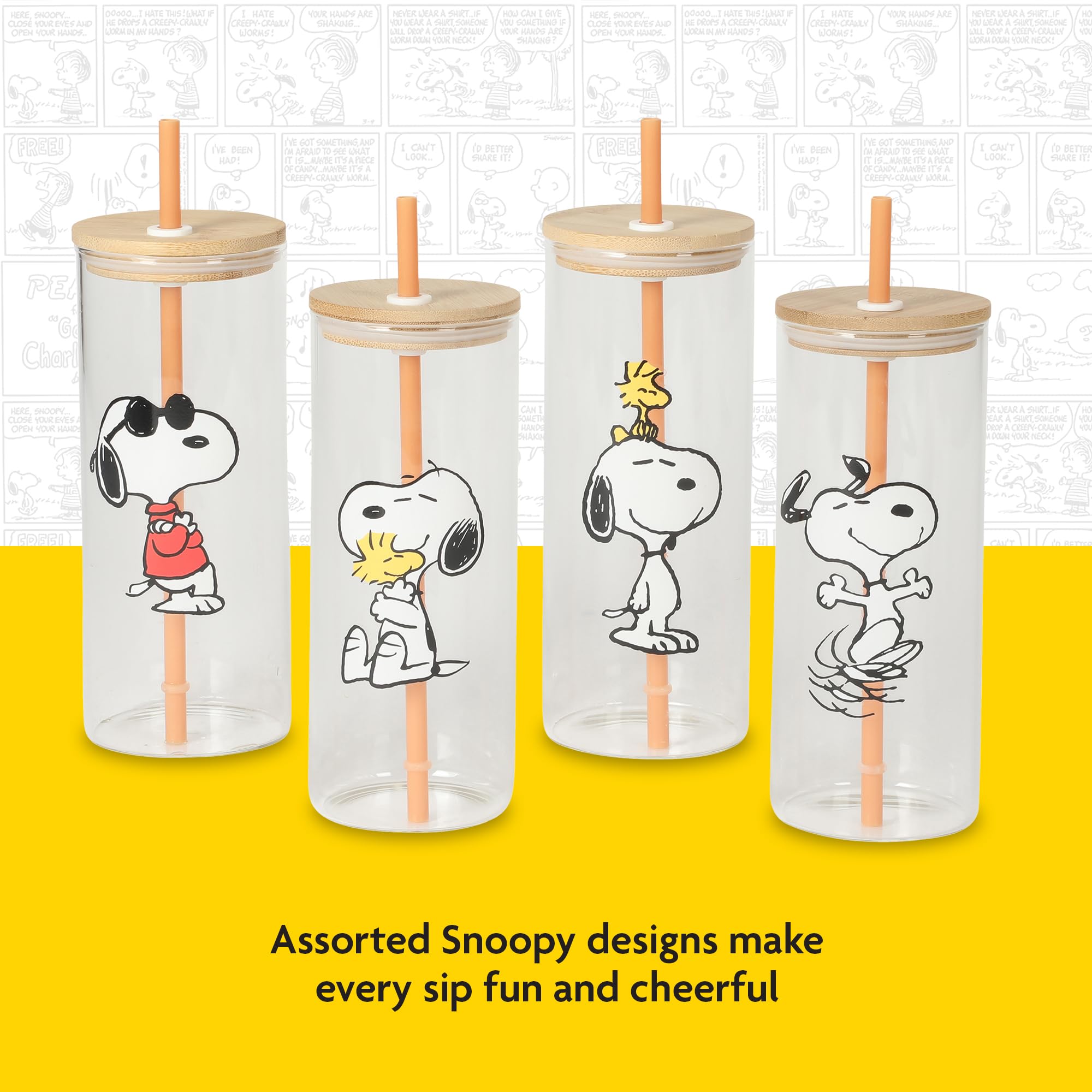 Amazon.com: Peanuts Snoopy Happy Sips 4 Piece 23 OZ Tumbler Set