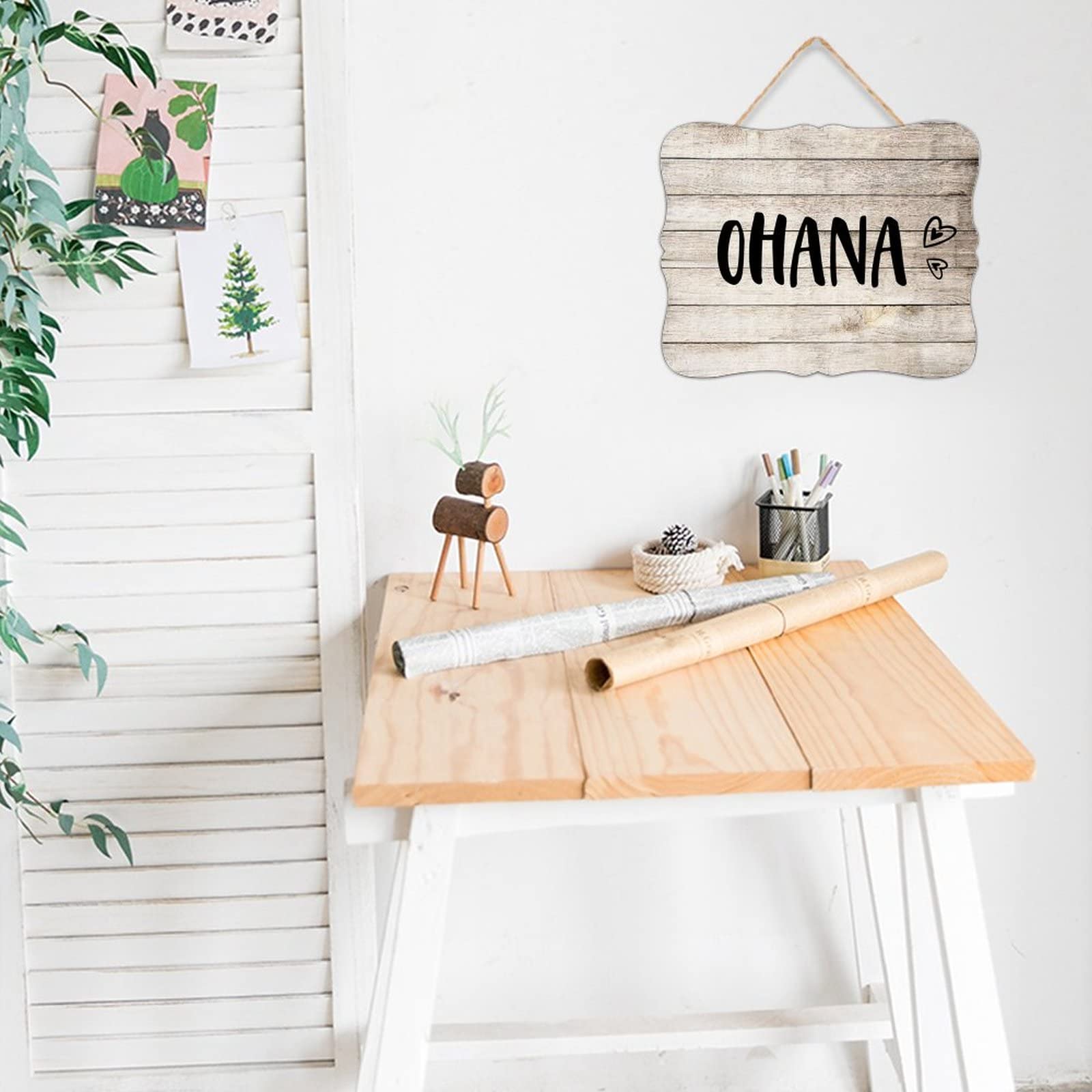 Targa In Legno Ohana Means Family - Decorazione Murale Con Citazione, Scritta In Legno Per Soggiorno, Stile Rustico E Moderno, 25x40 Cm