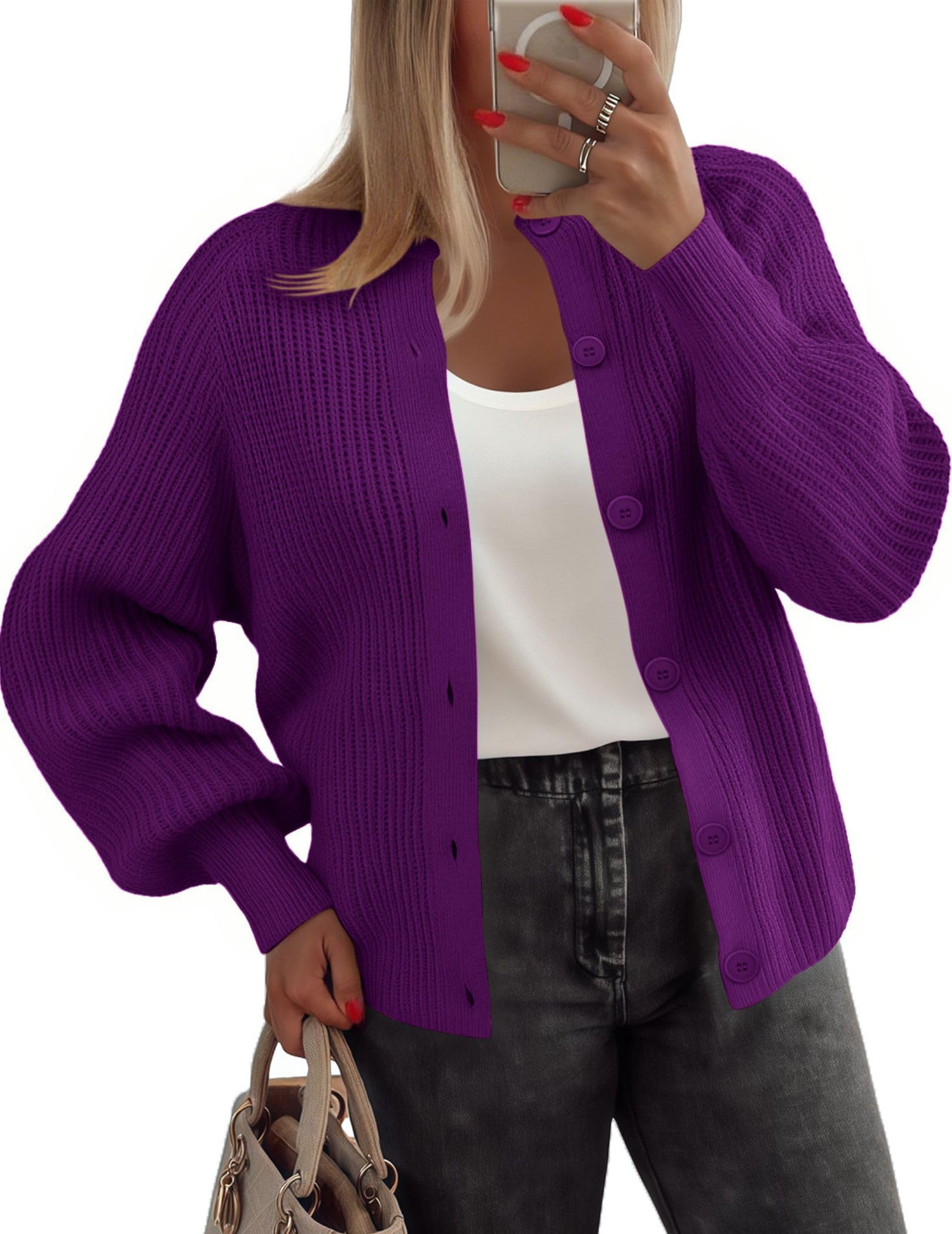 Zeagoo 2025 Cardigan Sweaters for Women Long Sleeve Chunky Knit Cardigan Crew Neck Button Down Fall Fashion Clothes