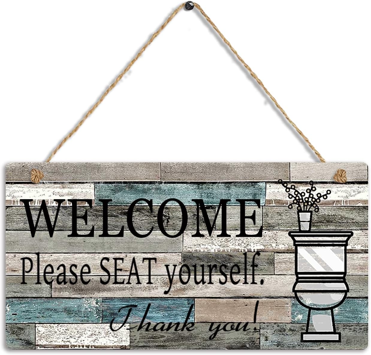 Printed Wood Plaque Sign Wall Hanging Welcome Sign Please Seat yourself Wall Art Sign Size 11.5" x 6" (Blue-Black)