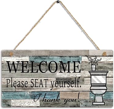 Printed Wood Plaque Sign Wall Hanging Welcome Sign Please Seat yourself Wall Art Sign Size 11.5" x 6" Blue-Black