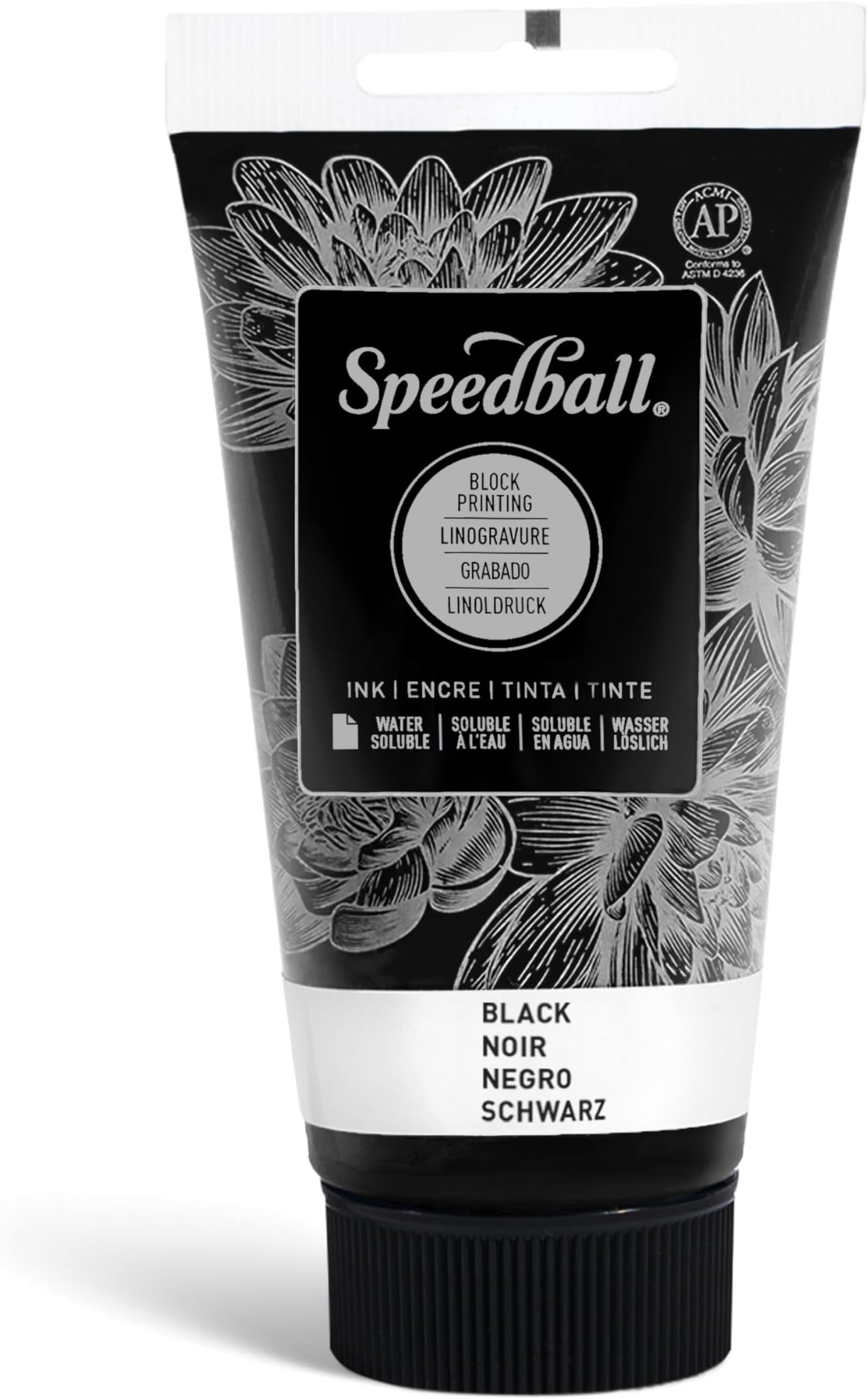 Speedball 75ml 2.5oz Water-Soluble Block Ink Black, For Block Printing, Lino Printing, Screen Printing, For Artists Kit