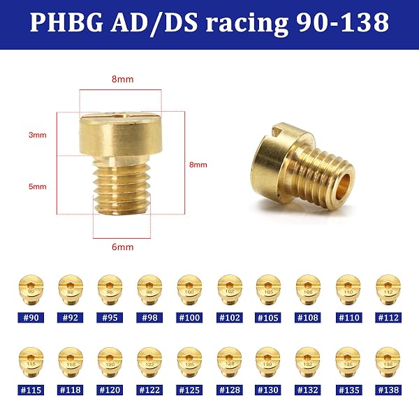Vergaser Düsen M6, 20 Stück Hauptdüsenset Satz M6 Vergaser Düse 90, 92, 95, 98, 100, 102, 105, 108, 110, 112, 115, 118, 120, 122, 125, 128, 130, 132, 135, 138 für Motorrad Roller Schaltmoped - 2
