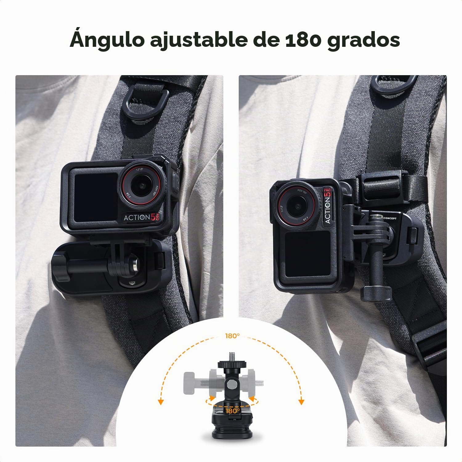 K&F CONCEPT Magnetic Backpack Clip Mount for dji Osmo 360, Osmo Action 5 Pro/4/3, 180° Swivel Quick Release Action Camera Holder for Go Pro Hero 13 12 11 10 9 Black, Insta360 X5 X4 X3, Ace Pro 2 | Soporte de hombro giratorio 180° para GoPro Hero 13/12/11/