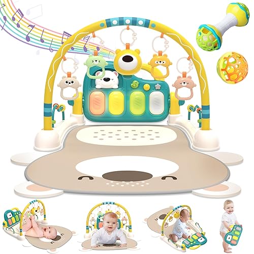 Tapete de juego para gimnasio, tapete para el tiempo boca abajo para regalos de bebés, piano para patear y jugar con 7 juguetes sensoriales de 0 a 6