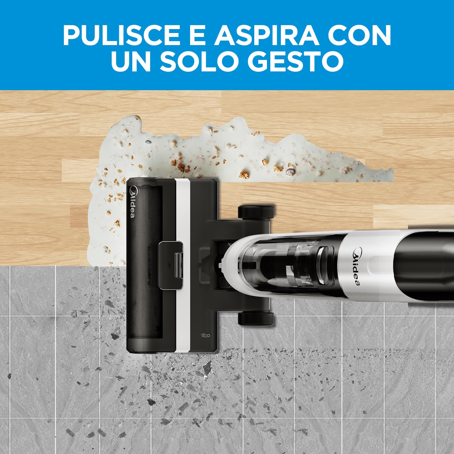 Midea Wet & Dry Aspirapolvere X6, 3-in-1 Pulitore per Pavimenti autopulente, Bianco e Nero, doppi serbatoi da 0.6 L e 0.4 L, 190 W, 400 milliliters, 80 decibeles