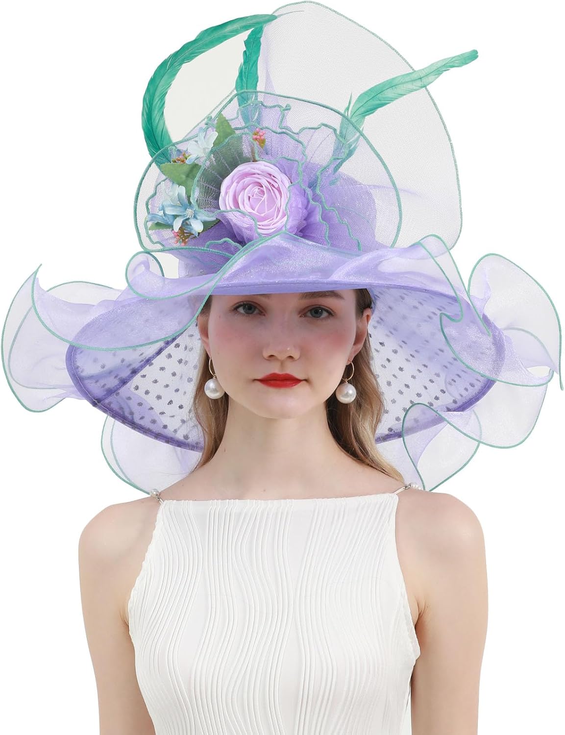 Women's Derby Church Hat Bridal Tea Party Wedding Party Sun Hat with Detachable hat Flower as Fascinators