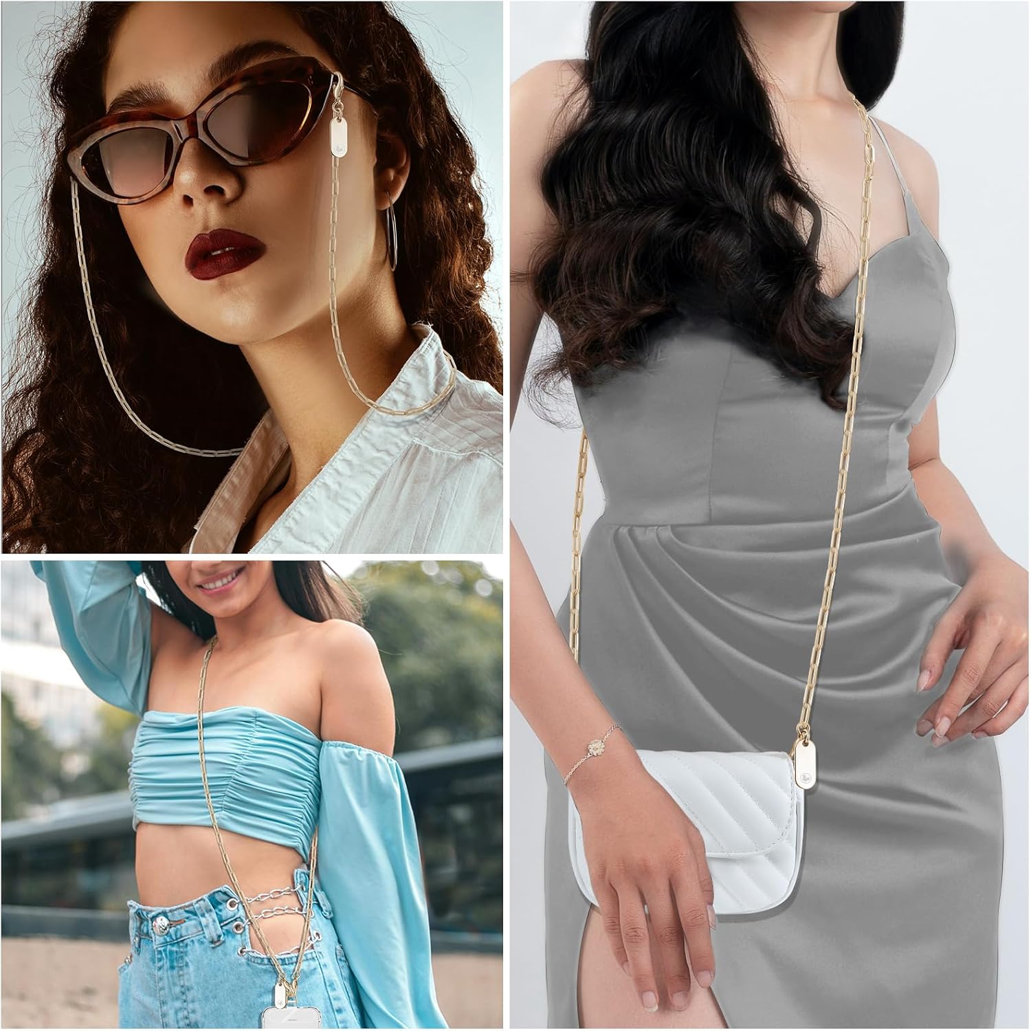 UKON Crossbody Phone Lanyard - Fashion Phone Strap with 2xTPU Tether Tab for Women - Palegold