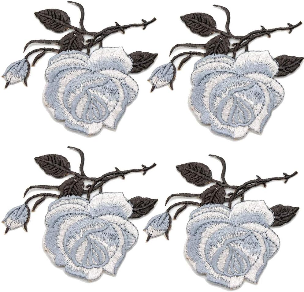 Embroidery Flower Fabric AppliqueSew Accessories Jeans Sew-on Bust Dress Bridal Dress Crafts Belts hat Decoration Appliques 4 Piece Rose Patches
