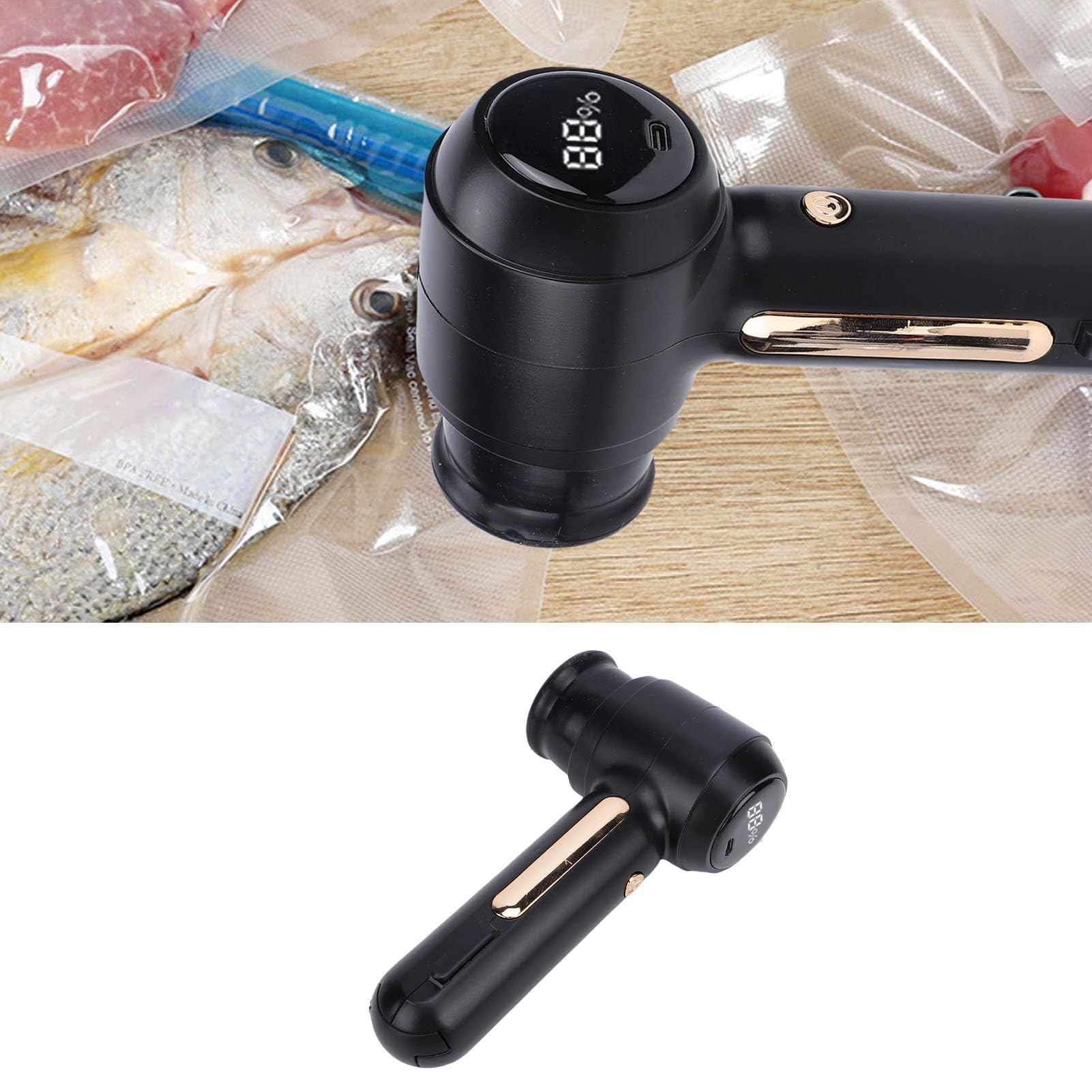 Sigillatrice sottovuoto portatile 60kPa Schermo LED con aspirazione Sigillatrice portatile ricaricabile per alimenti con 10 sacchetti sottovuoto riutilizzabili 10 coperchi (Black)