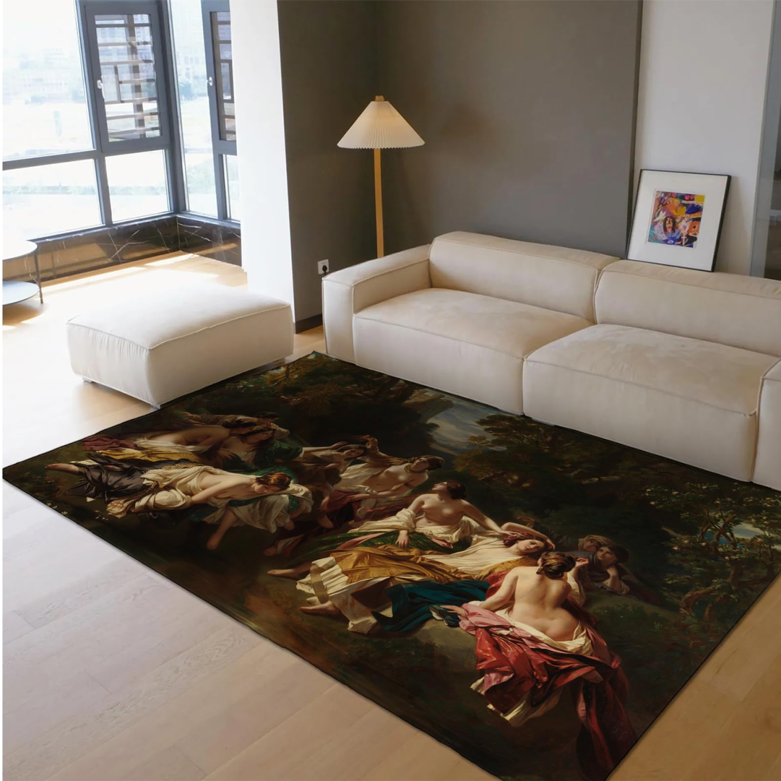 Tapis de bureau paysage naturel floral dans un salon style ferme rétro 90x120cm