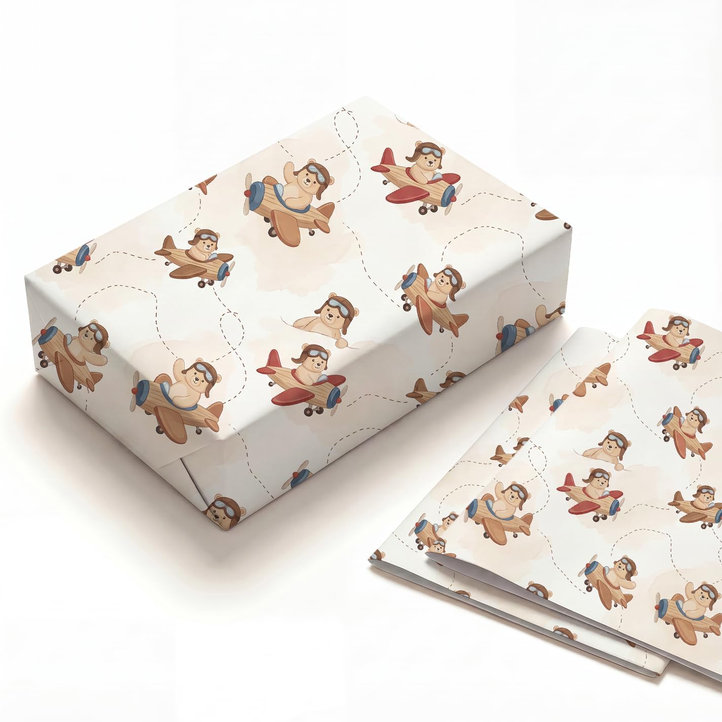 SHSEEN Aviator Bear Baby Shower Wrapping Paper, 19.6 x 27.5 in, 2 Sheets — image 1