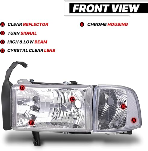 Miniatura 2 de M-AUTO Par de faros delanteros transparentes compatibles con Dodge Ram 150094-02 Ram 2500 3500 24 puertas, lado izquierdo del conductor y del