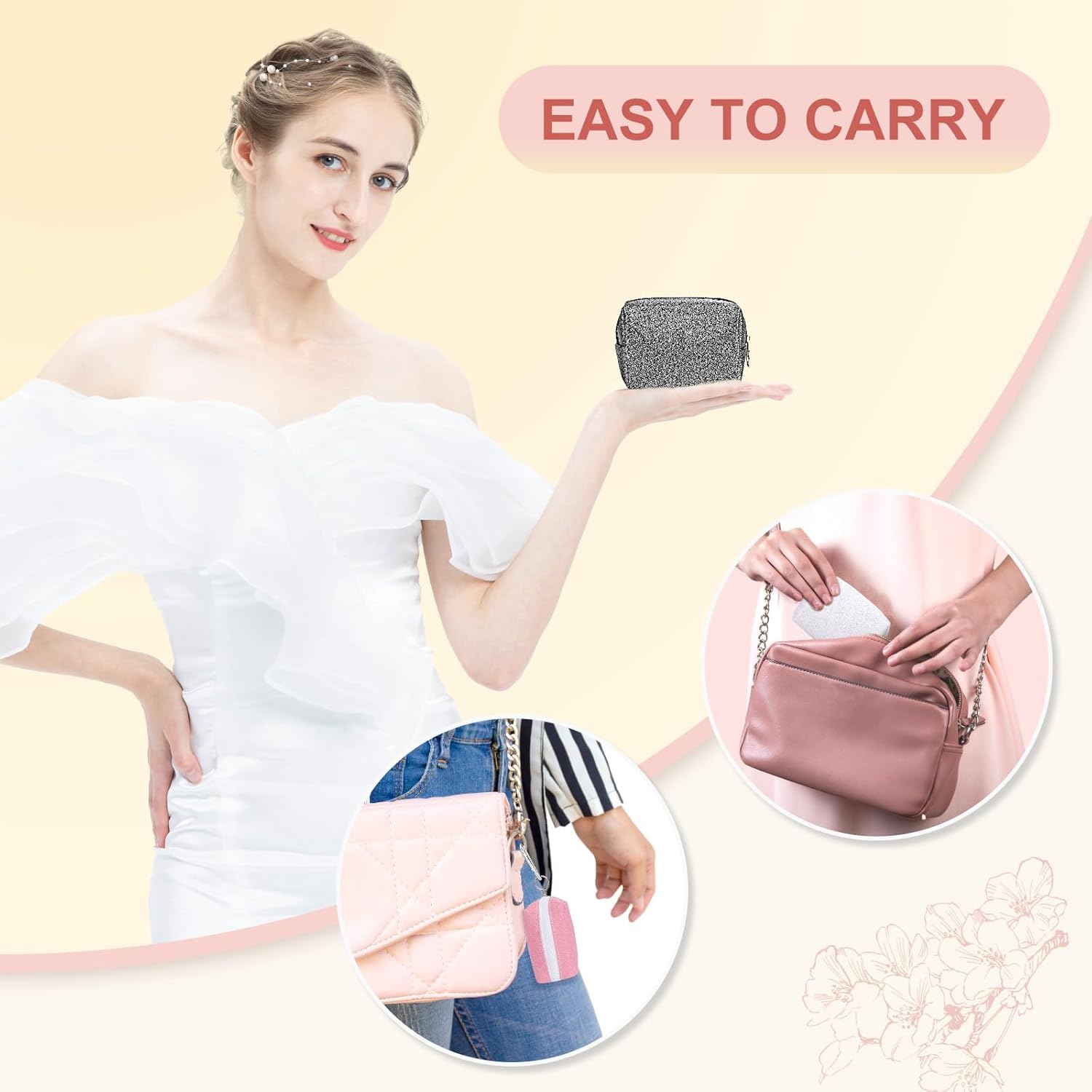 Desing Wish Shining Mini Makeup Bag for Purse Portable Lipstick Pouch Soft PU Leather Small Cosmetic Bag for Travel Cute Lipstick Bag for Chapsticks/Makeup/Keys/Earphones (Glitter Black) - Image 5