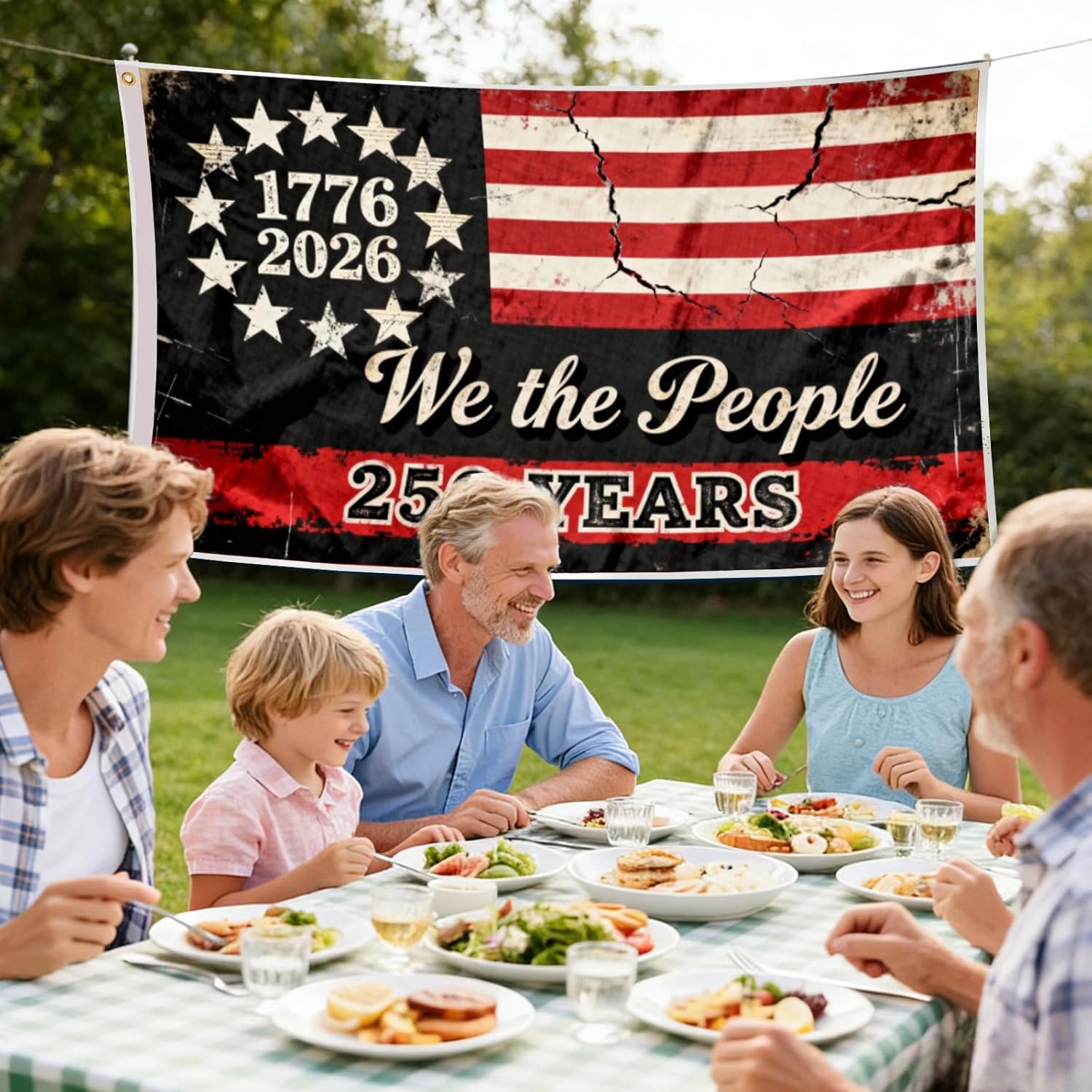 USA 250th Anniversary We the People Flag 3x5 Ft 1776-2026, Double Sided 3-Ply Heavy Duty American Flag with Brass Grommets for Indoor Outdoor Decor (Style 2)