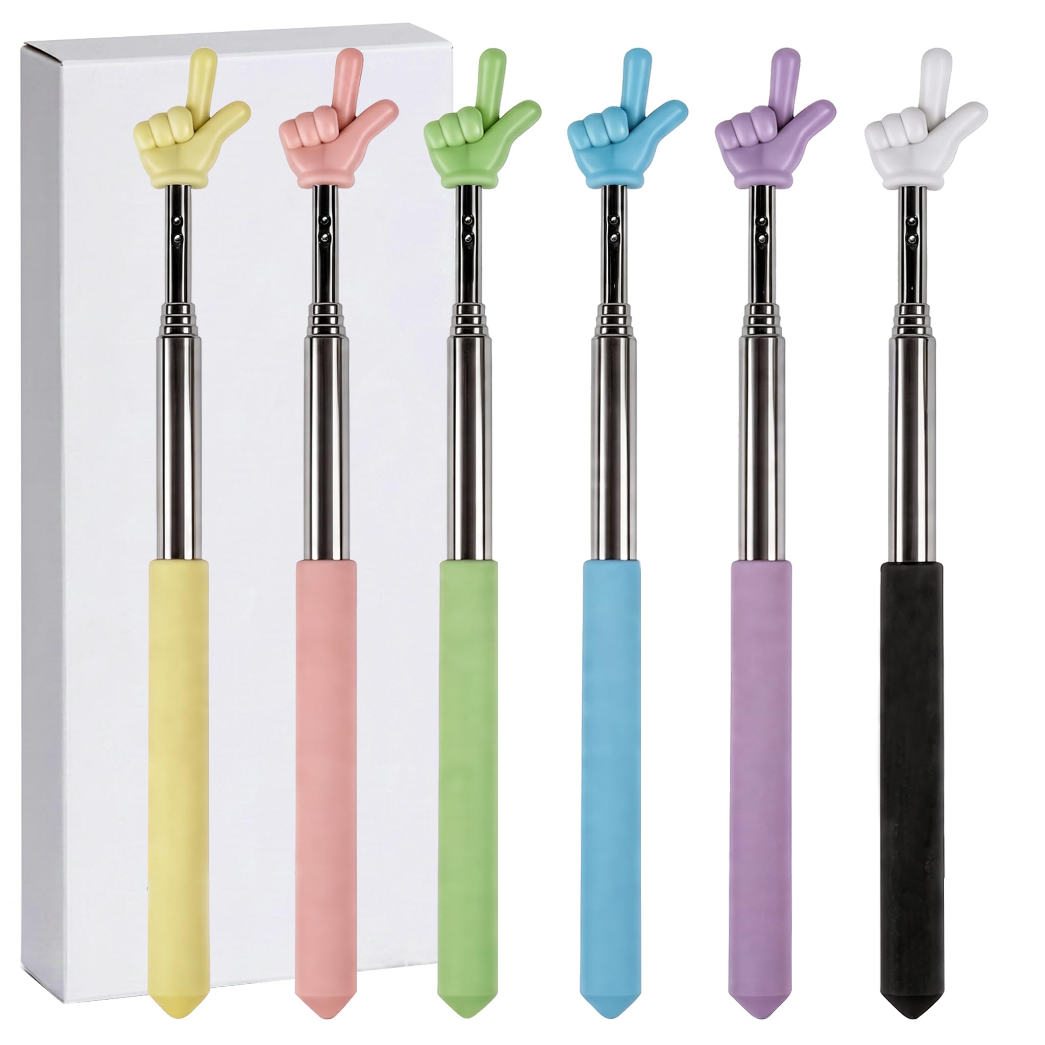 6 palillos de dedo puntero, palillo de puntero extensible, puntero de profesor para aula, pizarra blanca, pizarra y presentación, suministros de enseñanza esenciales
