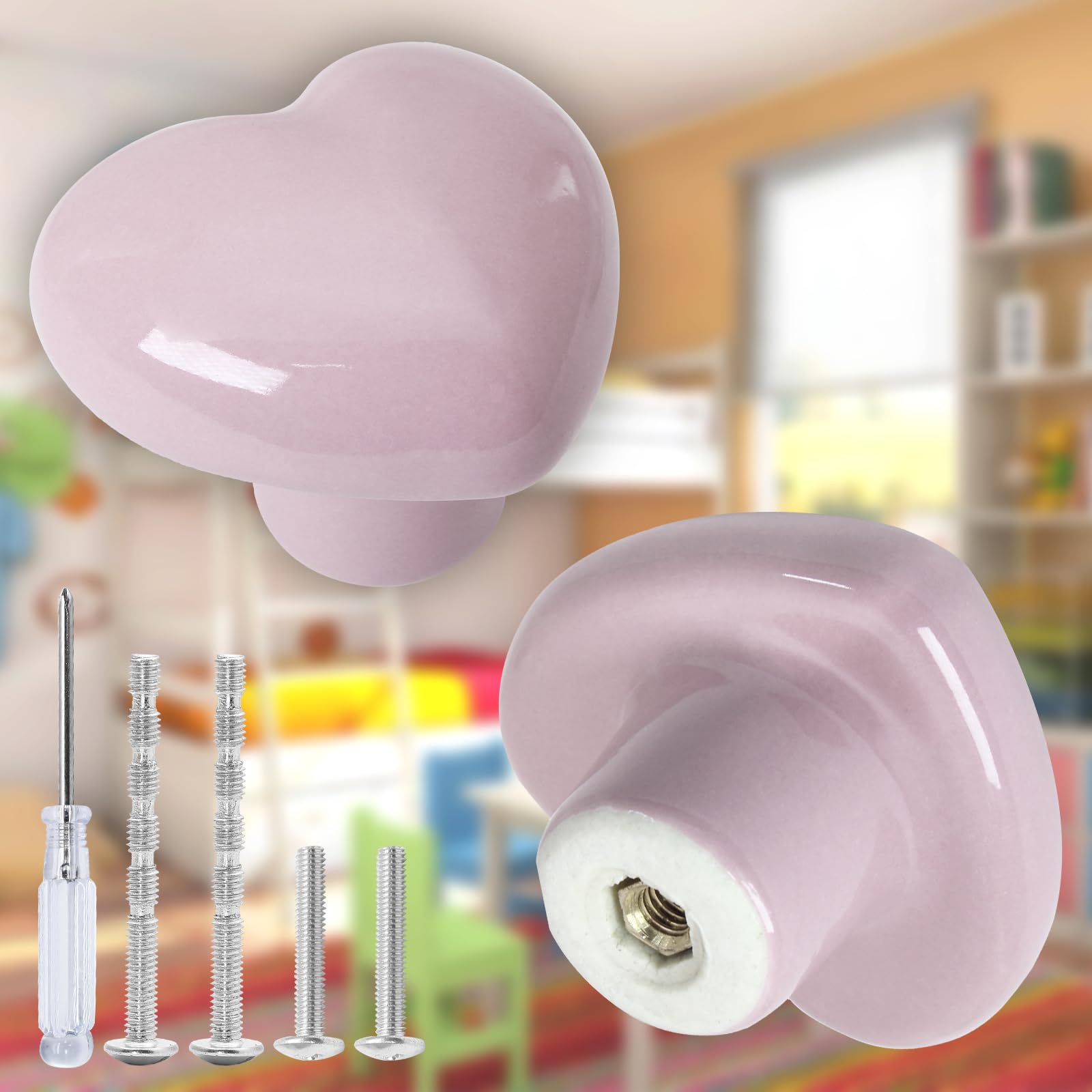 Qjaiune 2 Pomos De Cerámica Para Gabinetes De Color Rosa Claro, Pomos De Cajón En Forma