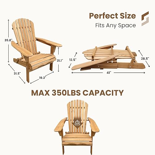 Miniatura 3 de BTEXPERT Juego de 2, sillas plegables Adirondack medio montadas, silla de patio de madera para exteriores, para césped, jardín, terraza, hoguera,