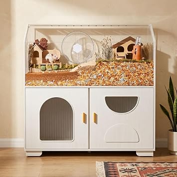 BUCATSTATE 39.4" Wooden Large Hamster Cage with Storage, Off-White