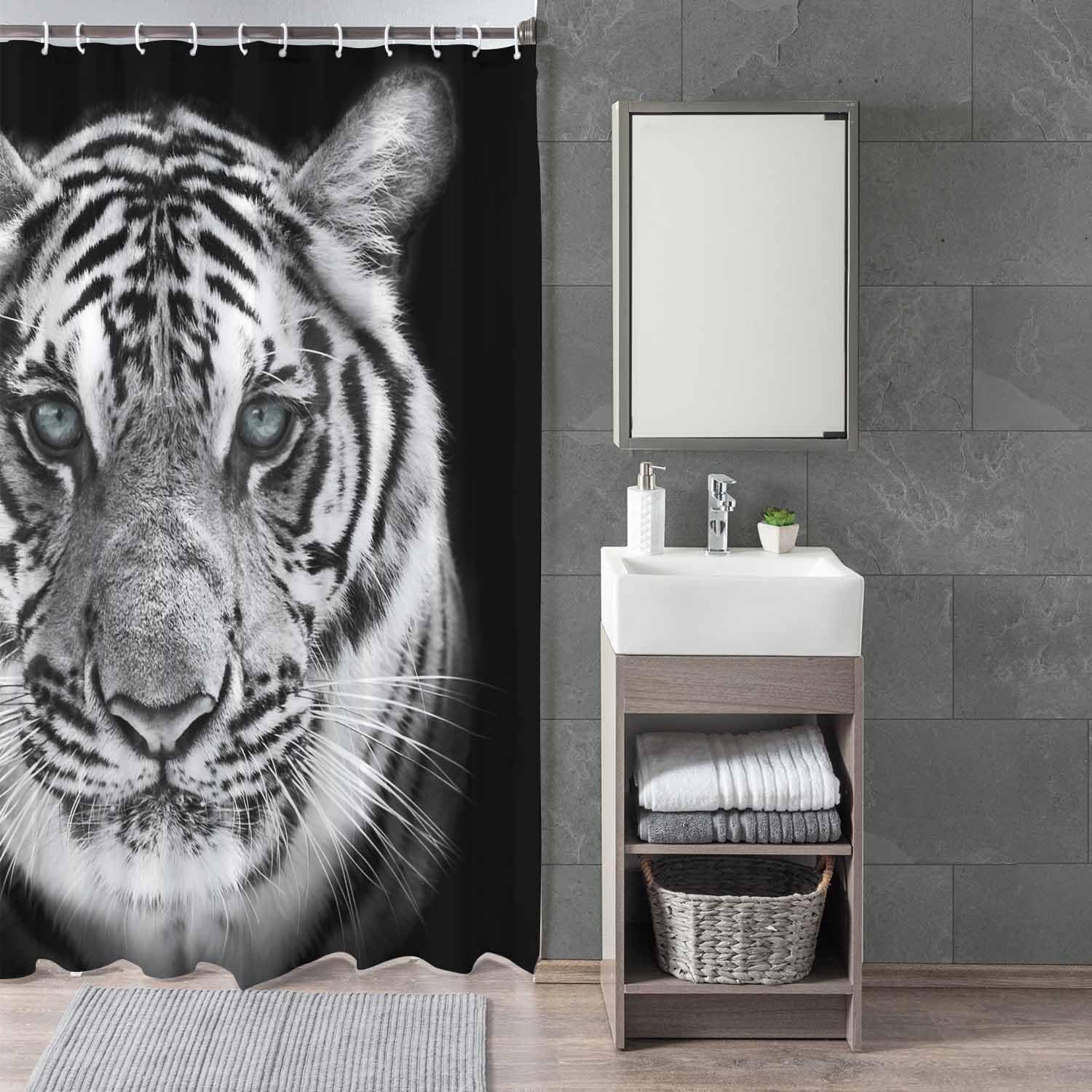 Woutay Shower Curtain Water Repellant Fabric Black Tiger,Mould Proof Resistant,Polyester,with 12 Plastic Hooks - Image 3