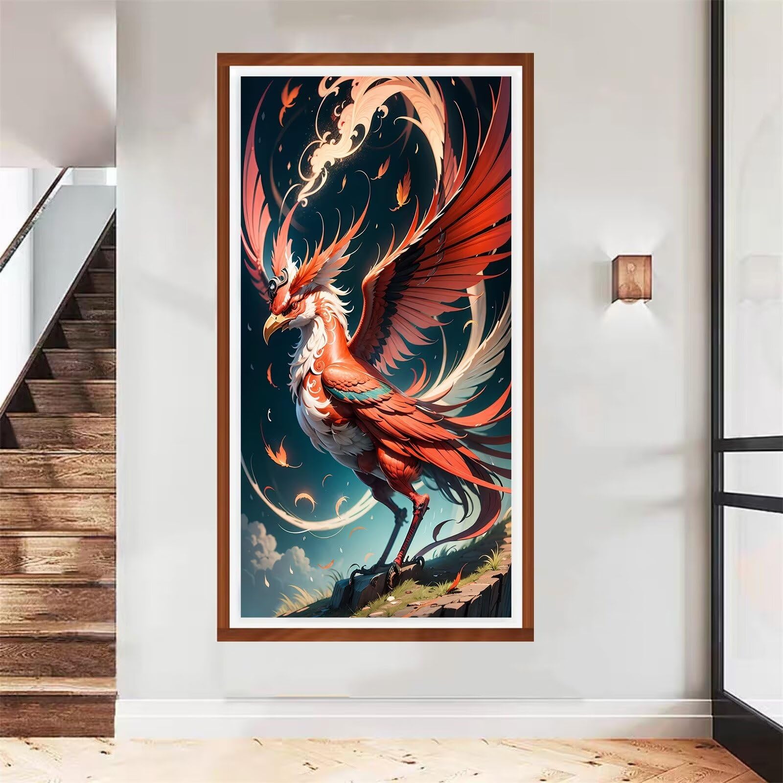 Peinture diamant carrée phénix rouge 5D grand format pour œuvre d'art murale