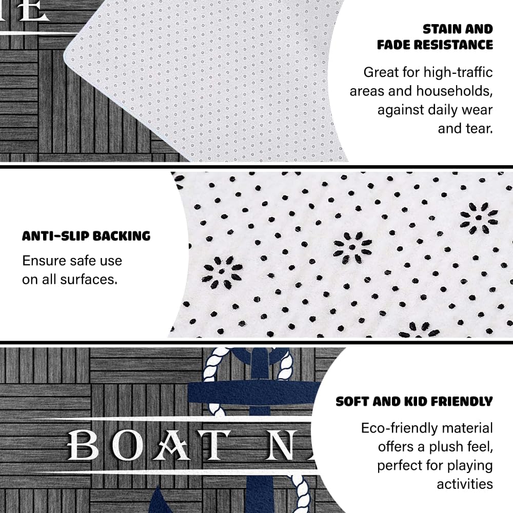 ENCYCOM Custom Name Boat Rug – Welcome Aboard Personalized Nautical Mat for Desk, Patio, or Cabin – Washable Indoor Outdoor Floor Rug for Boat, Yacht, or Ship (Boat Rug 01)