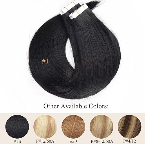 Miniatura 4 de Loxxy Extensiones de cabello humano Remy con cinta adhesiva de 14 pulgadas, extensiones de cabello humano virgen invisible, trama de piel de doble