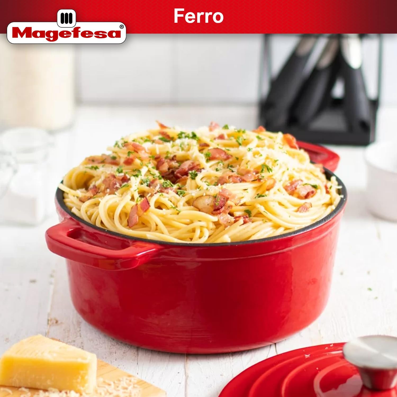 Magefesa FERRO 9.4-Inch Enameled Cast Iron Dutch Oven with Lid, Superior Heat Retention & Distribution, Compatible with All Stovetops, Induction & Oven Safe