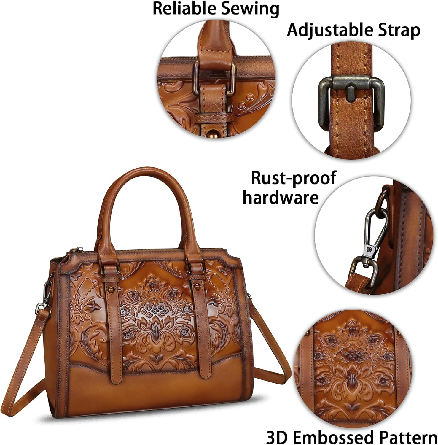 Genuine Leather Satchel for Women Embossed Leather Top Handle Bags Handmade Purse Vintage Crossbody Handbags Hobo Bag - Image 6