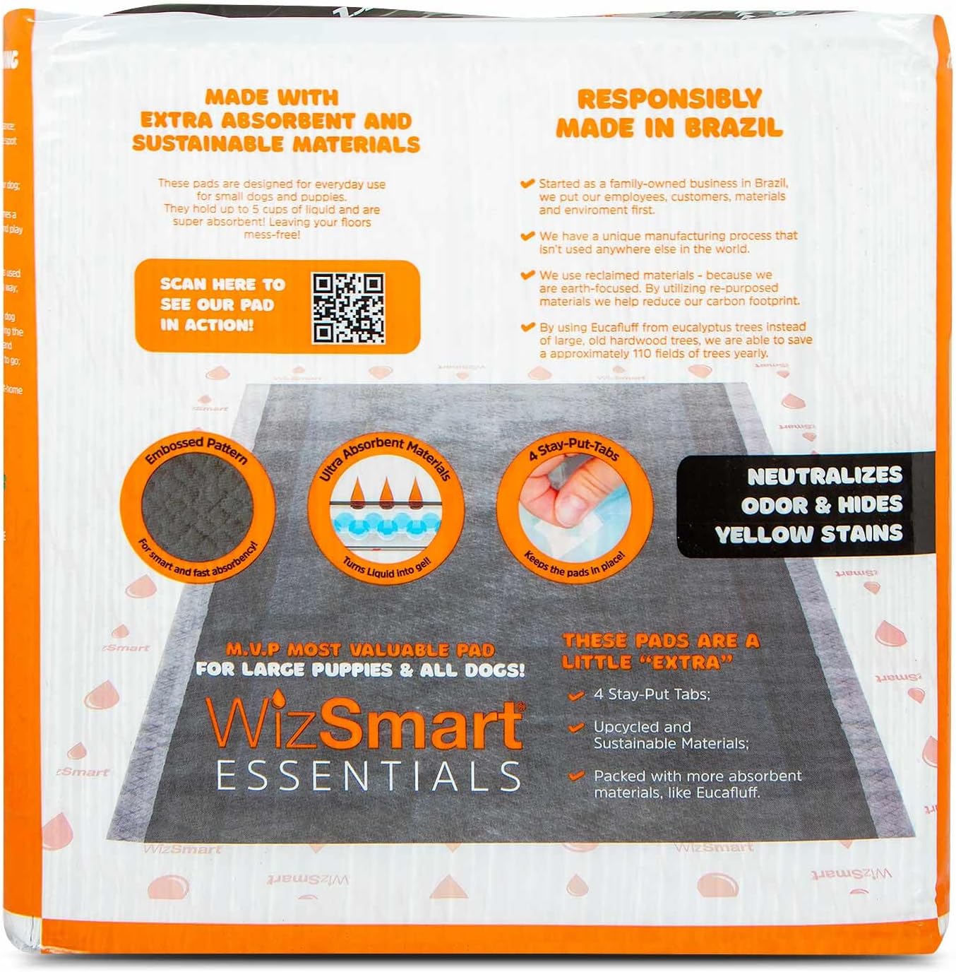 WizSmart Essentials Charcoal XL Training Pads 50 Count – XL Absorbent Puppy & Dog Potty Pads with Odor Control, Leak Resistant Floor Protection, Stay Put Tabs for Crate, Kennel, Indoor Use