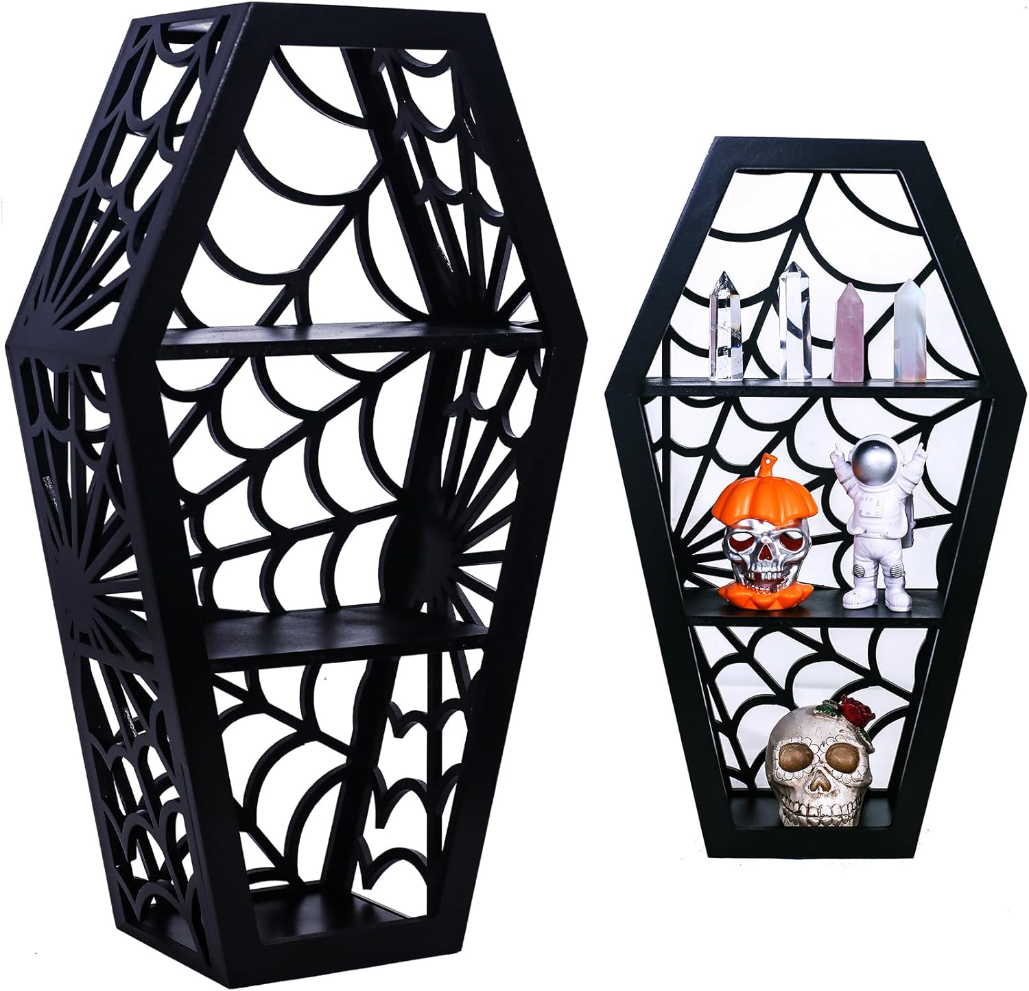 Spider Web Coffin Shelf - Vintage Haloowen Decor for Bathroom and Kitchen - Gothic Furniture for Countertop Stand - Goth Accessories Spooky Wall Decor - Witchy Gifts for Women
