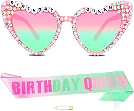 Birthday Queen Heart-shaped Sunglasses and Sash Set for Women Birthday Decorations Accessories Party Favors Gifts