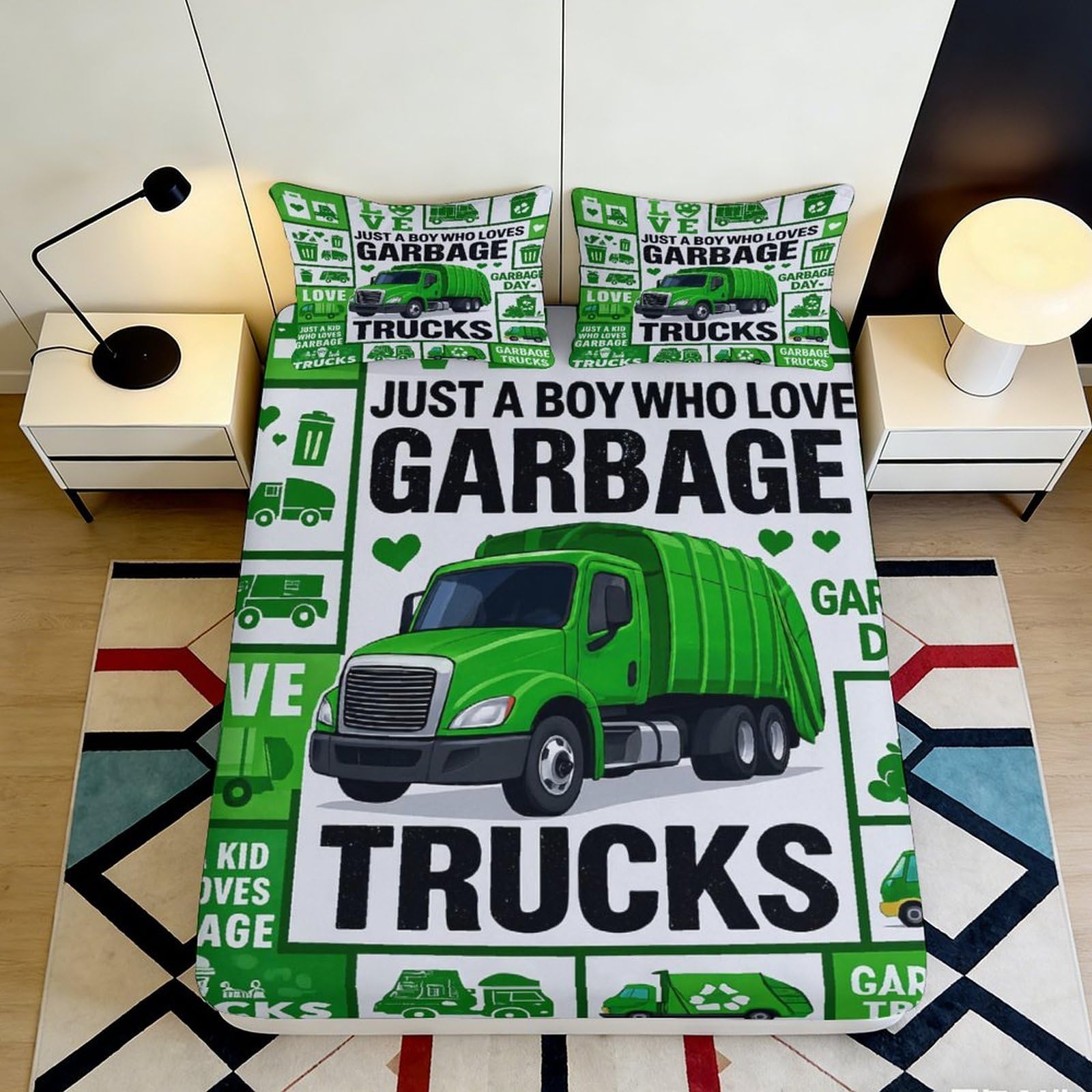 3D Printed Garbage Truck Fitted Sheet Microfiber Soft Durable 90x200cm 140x200cm 160x200cm 180x200cm 200x200cm 3D Printed Bed Cover for Bedroom Dormitory Guest Room Mattress Protection 200x200x25cm