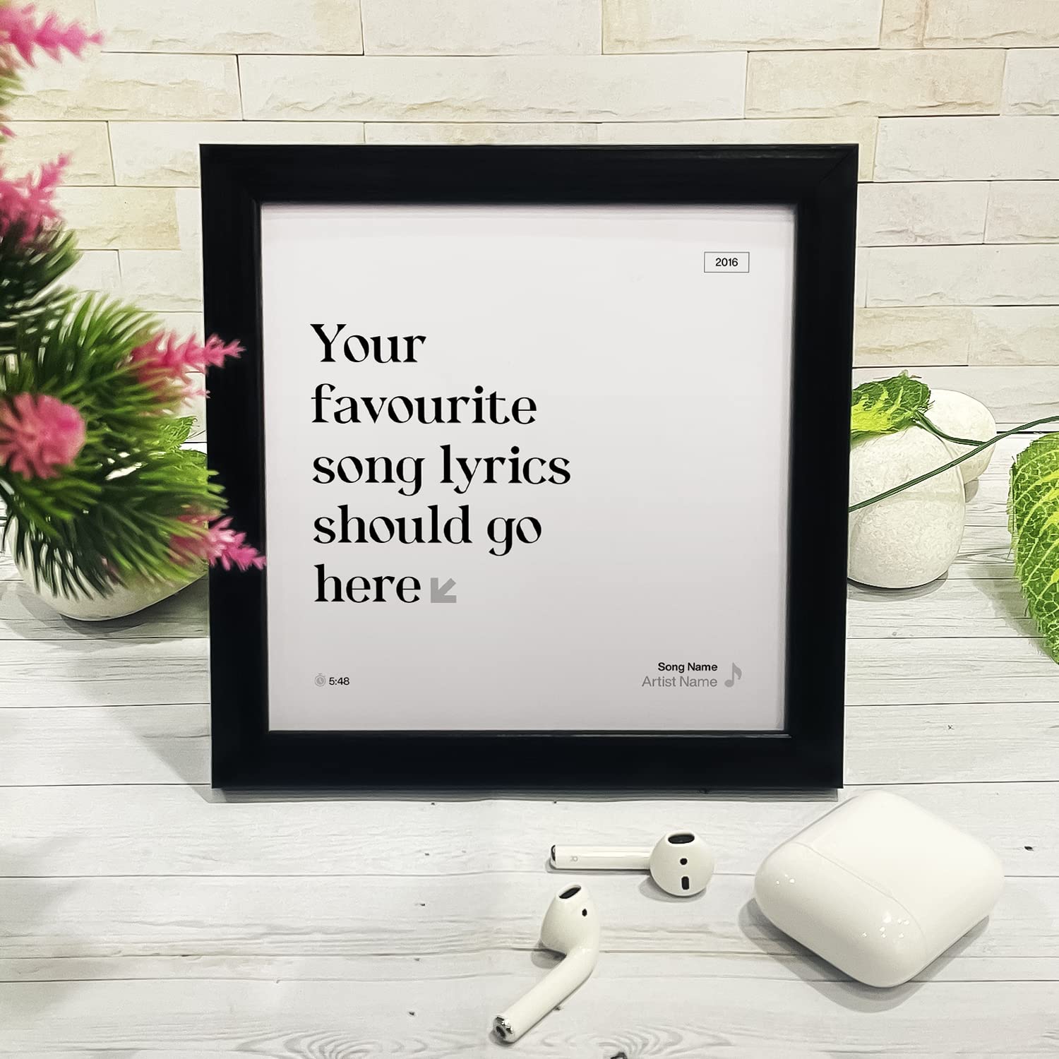 Ritwika's Synthetic Wooden Personalized Picture Spotify Song Lyrics, Artist Name, Year Square Tabletop Frame For Desk 17 X 17 CM Black & White Set Of 1