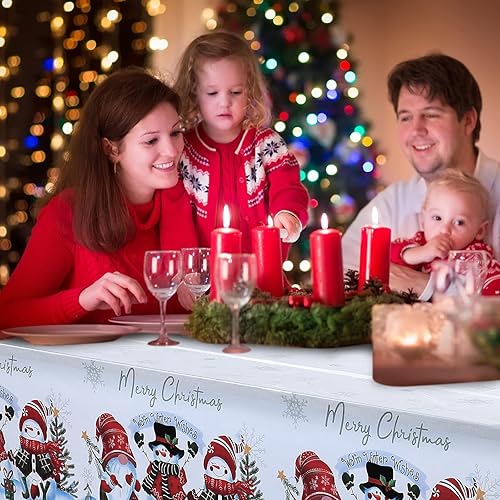 Miniatura 8 de Tatuo Paquete de 3 manteles de fiesta de Navidad, mantel de plástico de Navidad, mantel de copo de nieve, invierno, desechable, suministros para