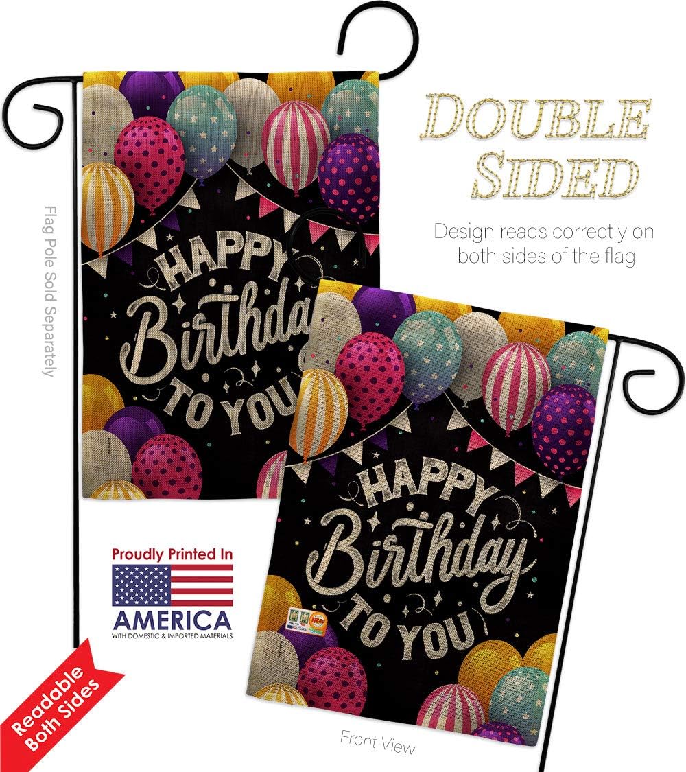 Birthday to You Burlap Garden Flags Pack Celebration Cake Gift Present Candy Bouquet Occasion Anniversary Party USA Vintage Applique Small Decorative Yard House Banner Double-Sided US Made 13 X 18.5